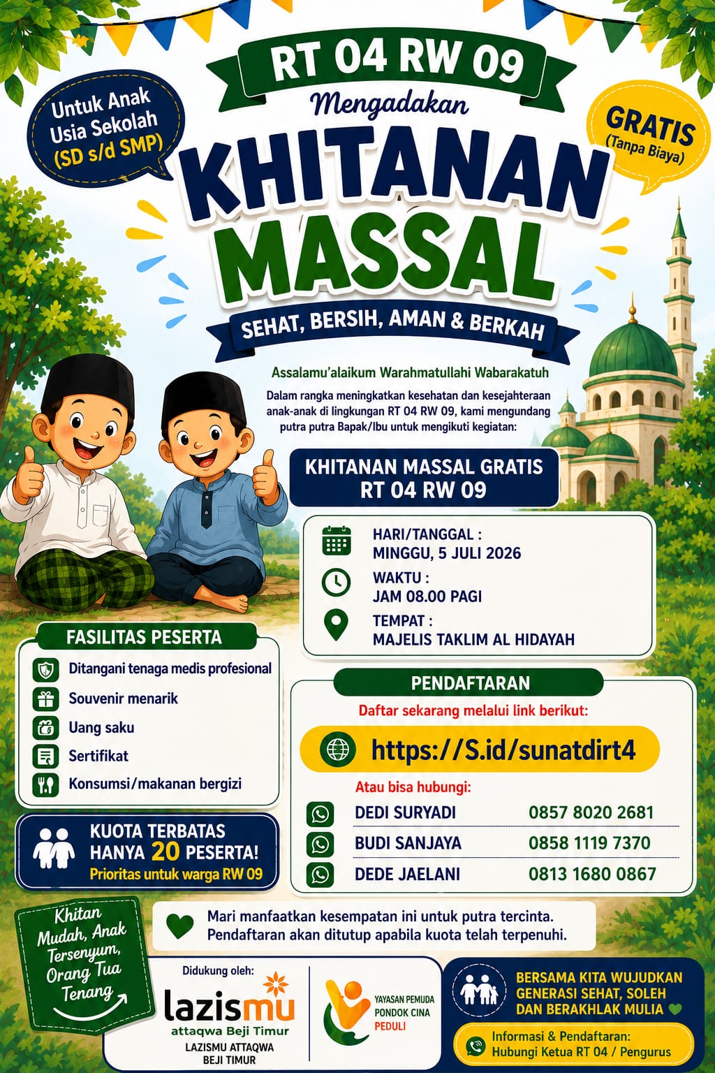 Khitanan Massal Gratis RT 04/RW 09: Sehat, Bersih, Aman & Berkah untuk Anak Pondokcina